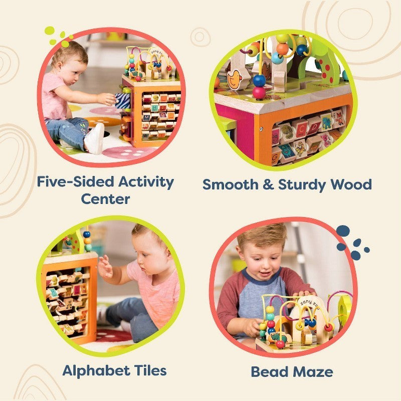 B. Toys Wooden Activity Cube - Zany Zoo: Educational Play with Animals, Spinners