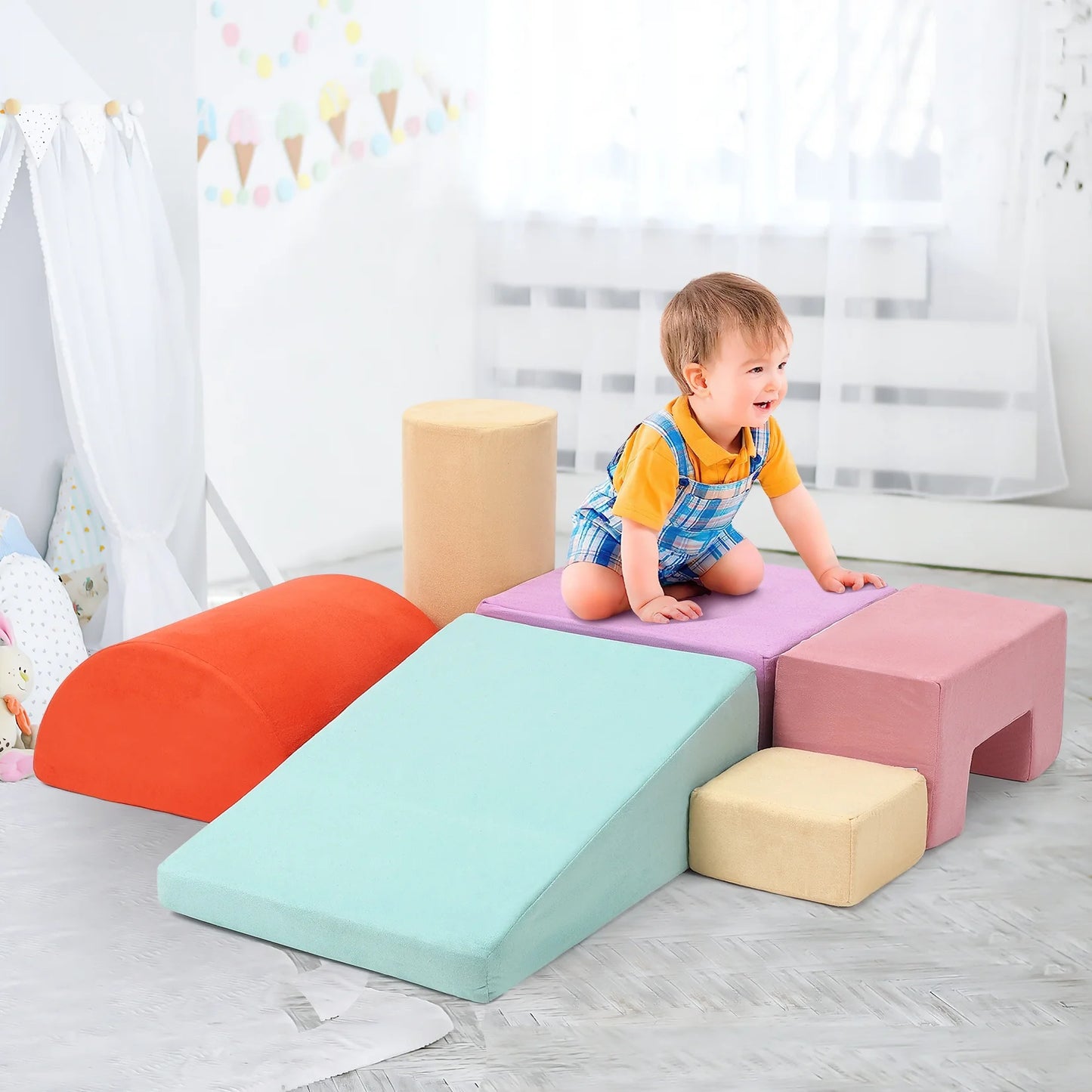 6-Piece Soft Foam Climbing Set for Toddlers and Preschoolers - Indoor Activity Play Blocks for Climbing, Crawling, and Sliding