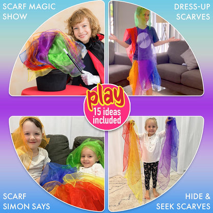 Play Scarves – Montessori-Inspired Sensory Dance Scarves for Toddlers & Preschool, 7 Pairs of Music & Movement Props for Classroom, Daycare & PE, Waldorf Gross Motor Toys