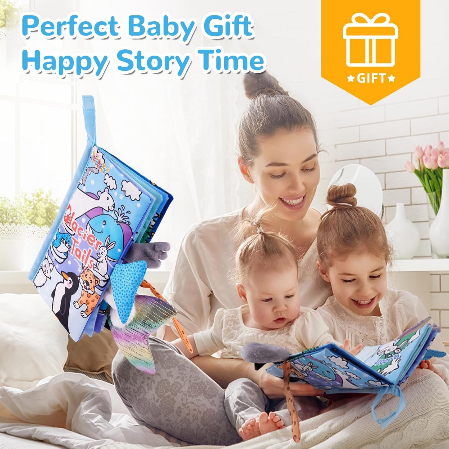 Soft Cloth Baby Books for Infants 0-6 Months - Crinkle Sensory Toys with Glacier Tails for Tummy Time and Touch & Feel Experience (3 Months+)