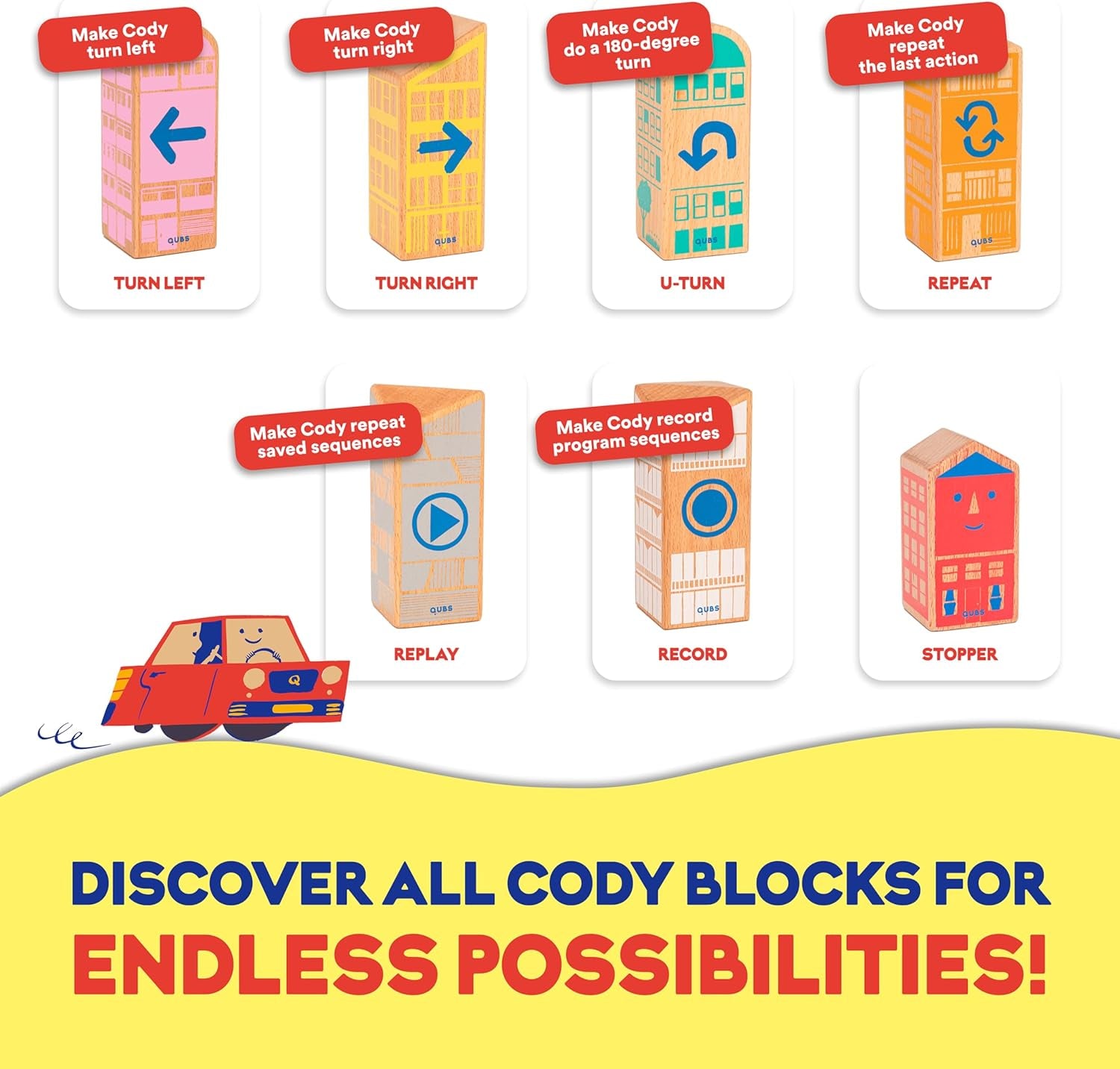 Cody Block Starter Set, Educational Wooden Building Blocks Coding and Car STEM Toys for Preschool Kids Ages 4+, Screen Free