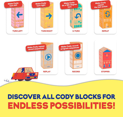 Cody Block Starter Set, Educational Wooden Building Blocks Coding and Car STEM Toys for Preschool Kids Ages 4+, Screen Free