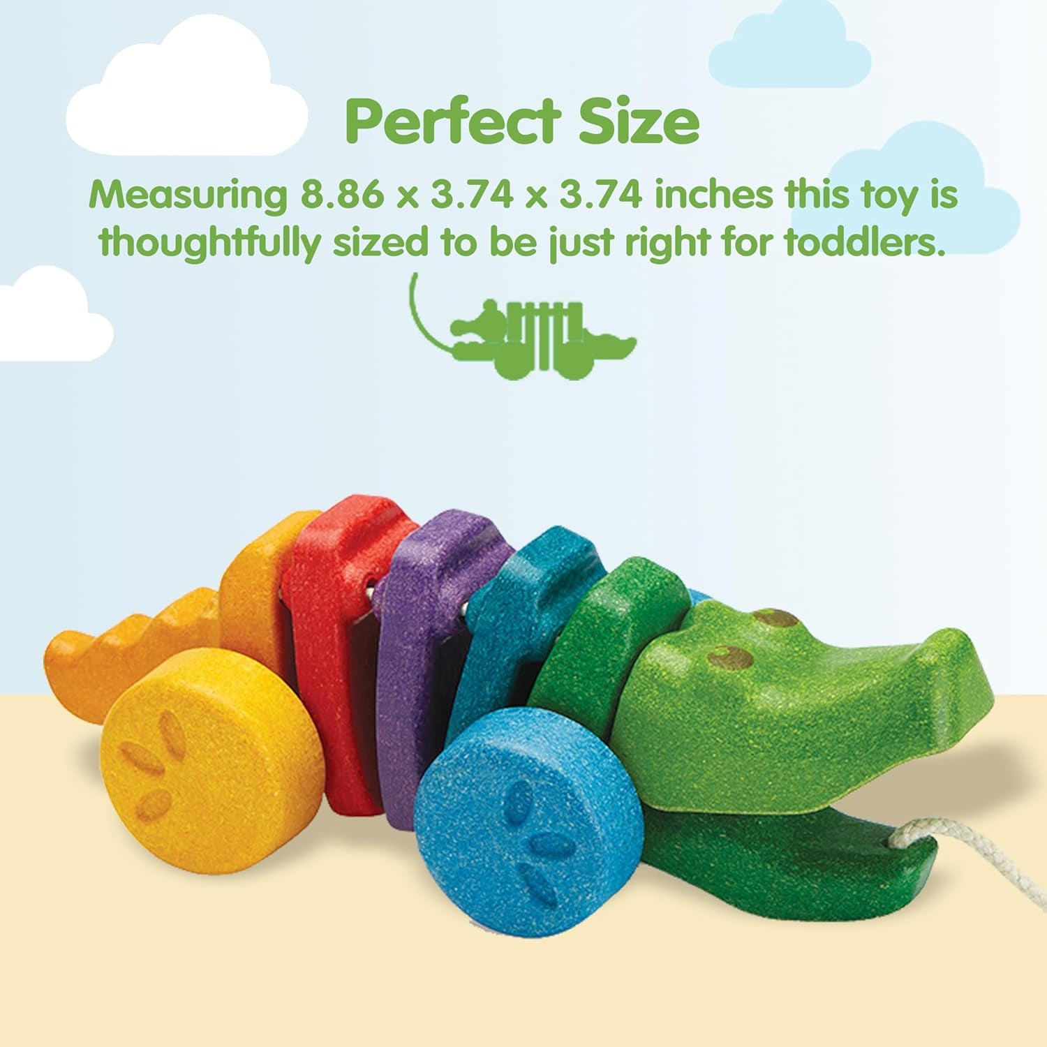 Rainbow Dancing Alligator Pull Toy for Toddlers | Eco-Friendly Wooden Toy with Click-Clack Sound | Walking Toy for Babies