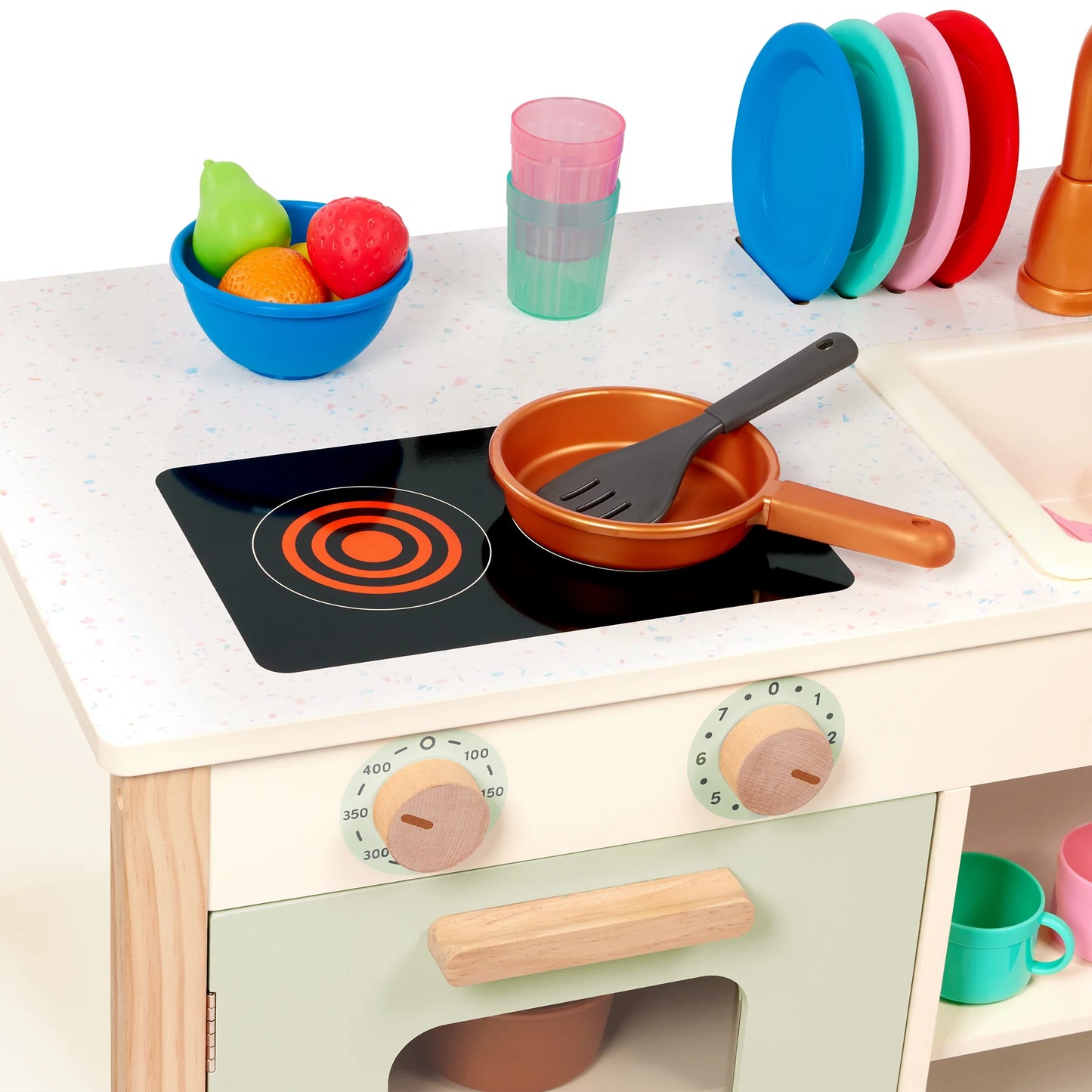 Two N' One Wooden Kitchen Café with Dishes and Chalkboard, Toddler and Preschool Toys