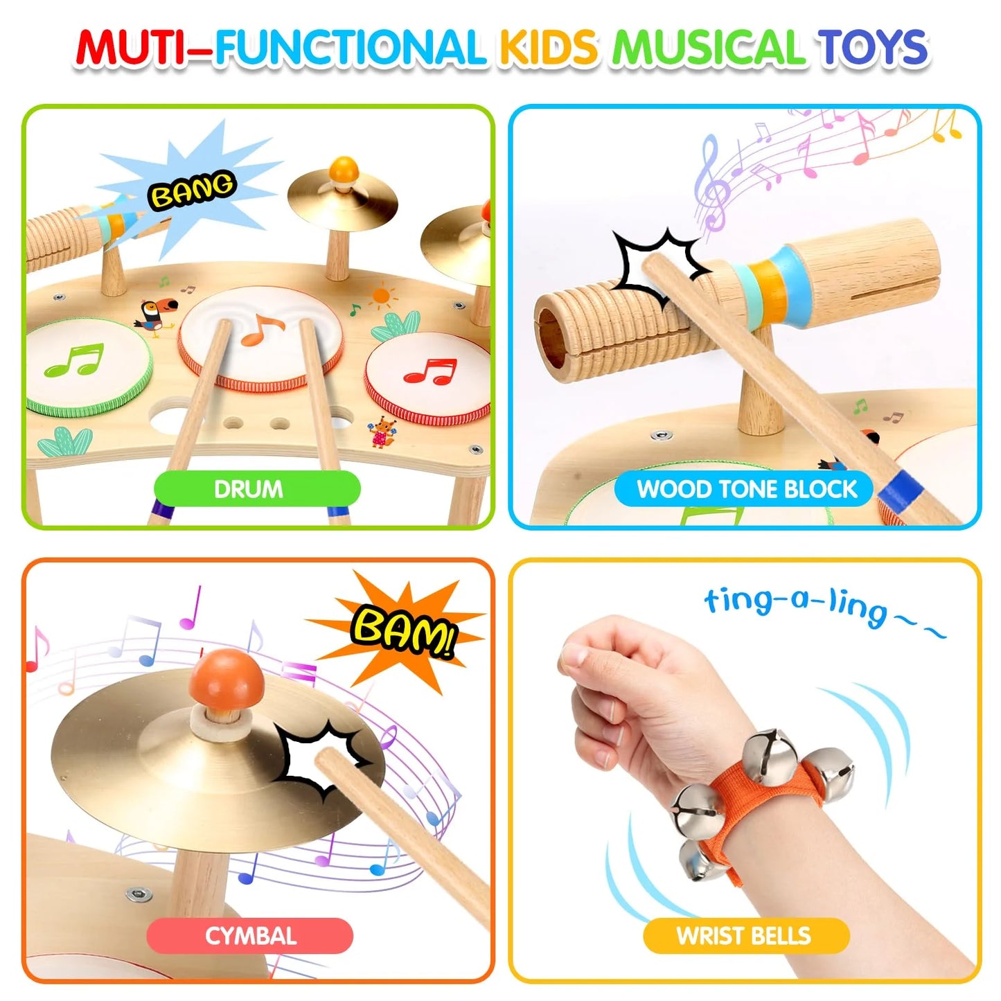 Kids Drum Set,Musical Instruments for Toddlers Montessori Learning Preschool Toys for Boys Girls Birthday