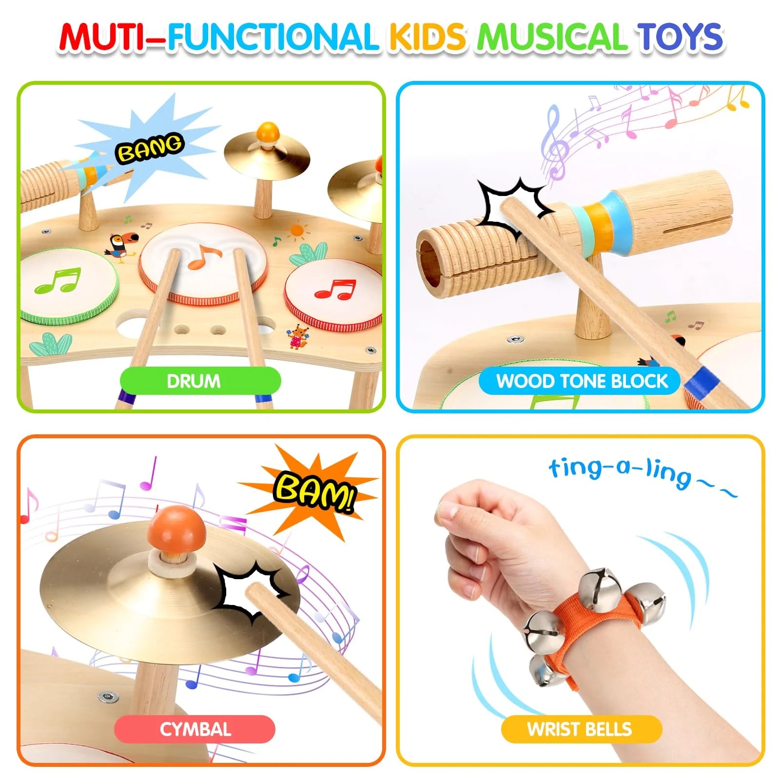 Kids Drum Set,Musical Instruments for Toddlers Montessori Learning Preschool Toys for Boys Girls Birthday