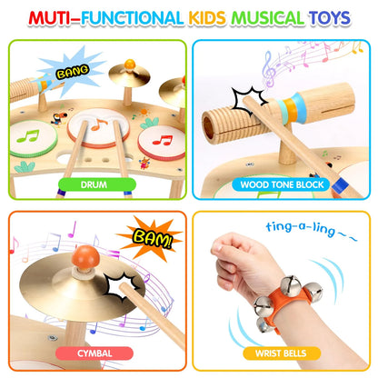 Kids Drum Set,Musical Instruments for Toddlers Montessori Learning Preschool Toys for Boys Girls Birthday