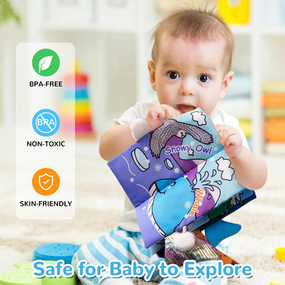 Soft Cloth Baby Books for Infants 0-6 Months - Crinkle Sensory Toys with Glacier Tails for Tummy Time and Touch & Feel Experience (3 Months+)