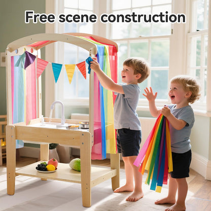 Sensory Table - Double-Sided Sand & Water Activity Table with Removable Canopy, Storage & Adjustable Slots, All-In-One Sensory Play Center for Indoor/Outdoor