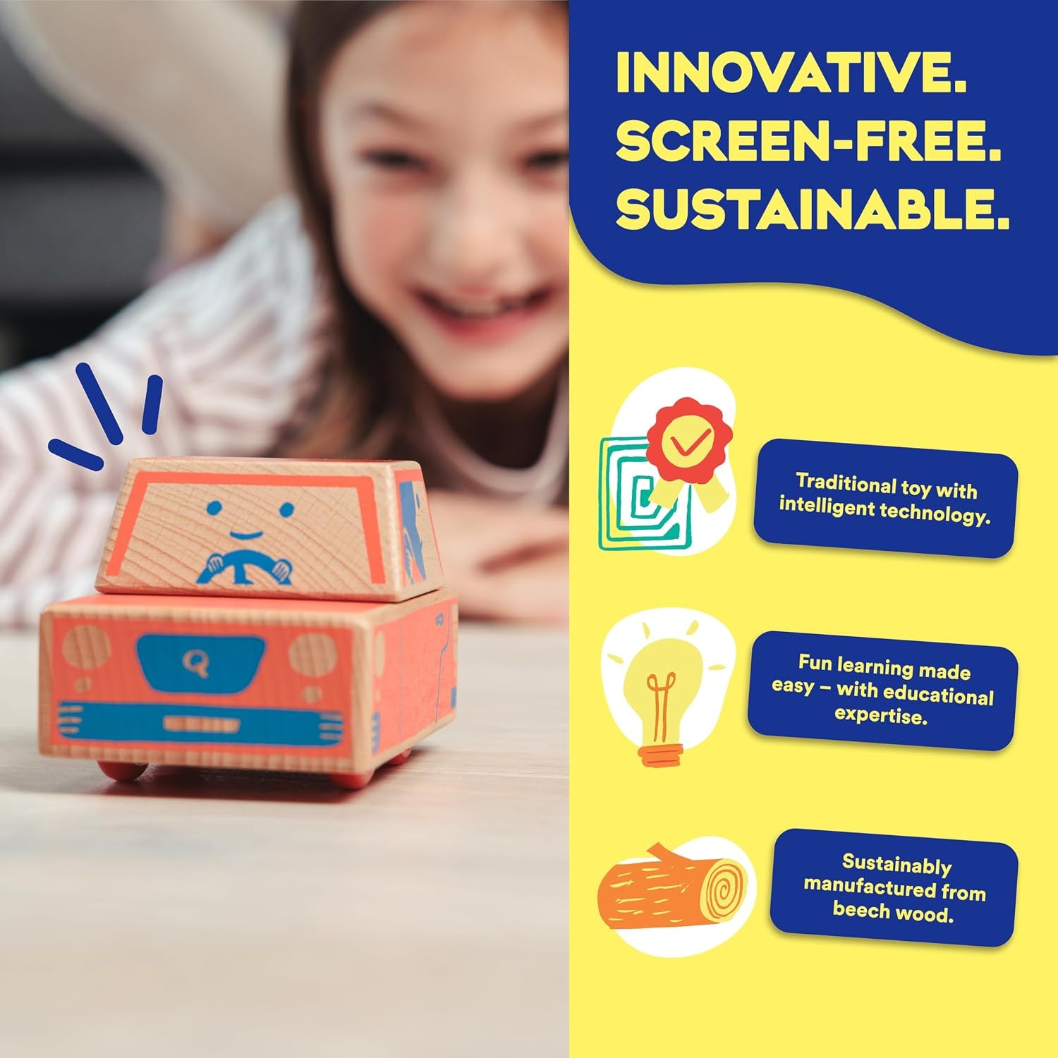 Cody Block Starter Set, Educational Wooden Building Blocks Coding and Car STEM Toys for Preschool Kids Ages 4+, Screen Free