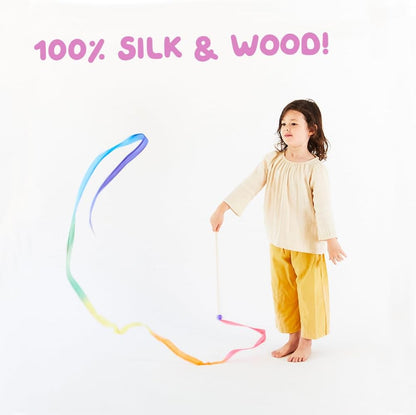 Sarah's Silk Streamer - Ribbon Wand for Kids, Pretend Play, Dance, Baton Stick Twirling, and Gymnastics Party Favors | 100% Silk and Wood Montessori and Waldorf Toys
