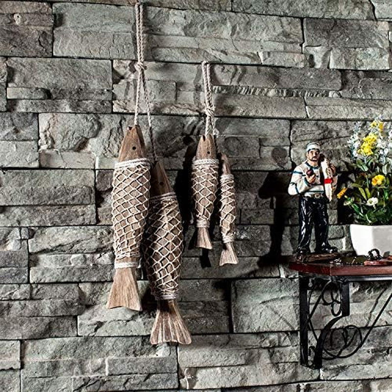 Wooden Fish Wall Art - Rustic Nautical Home Decor Sculpture for Bathroom, Bedroom, and Lake House (Large)