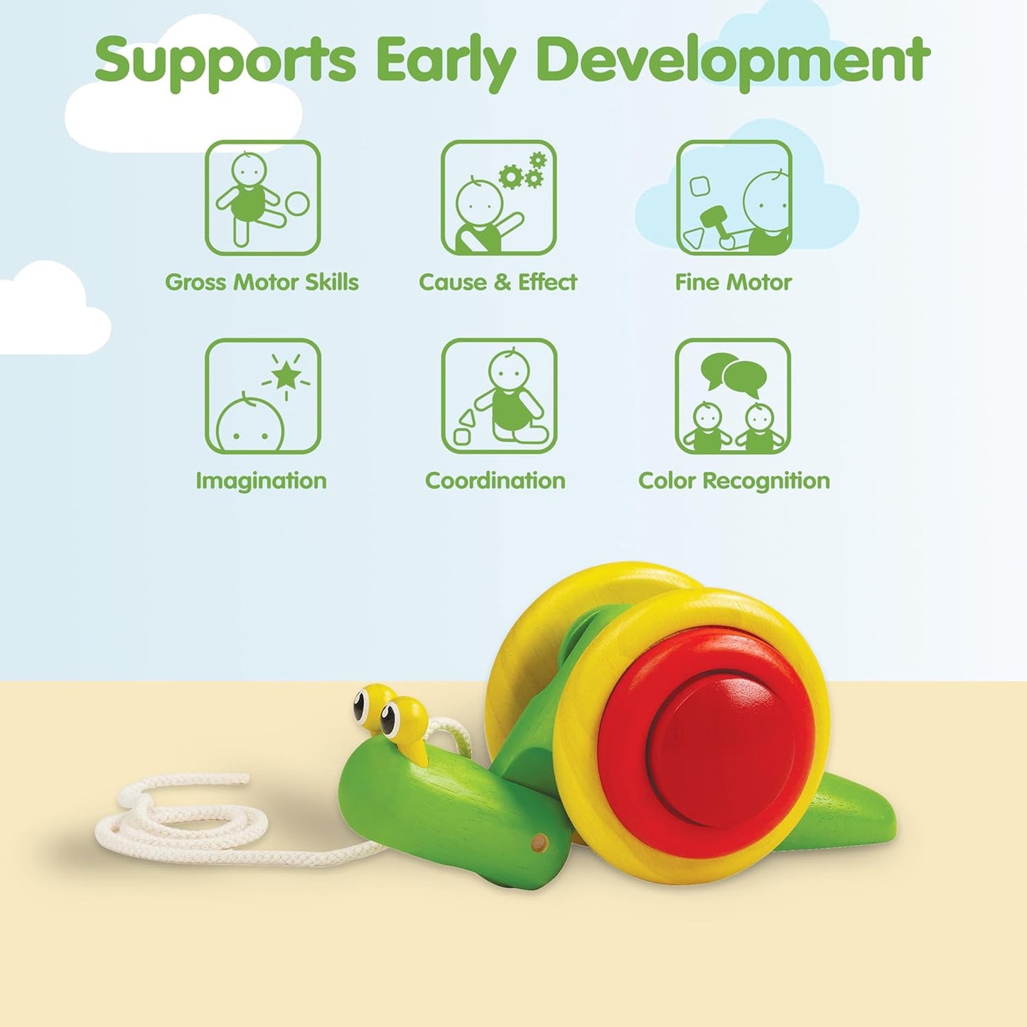Snail Pull Toy for Toddlers | Eco-Friendly Wooden Toy for Fine Motor Skills & Coordination | Montessori Walking Toys for Babies