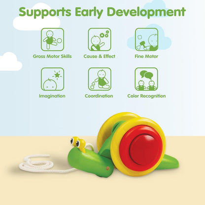 Snail Pull Toy for Toddlers | Eco-Friendly Wooden Toy for Fine Motor Skills & Coordination | Montessori Walking Toys for Babies