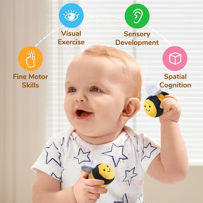 Joycat Sensory Baby Beehive Toy – Montessori Plush Set with 5 Bees & Mirror (0–4