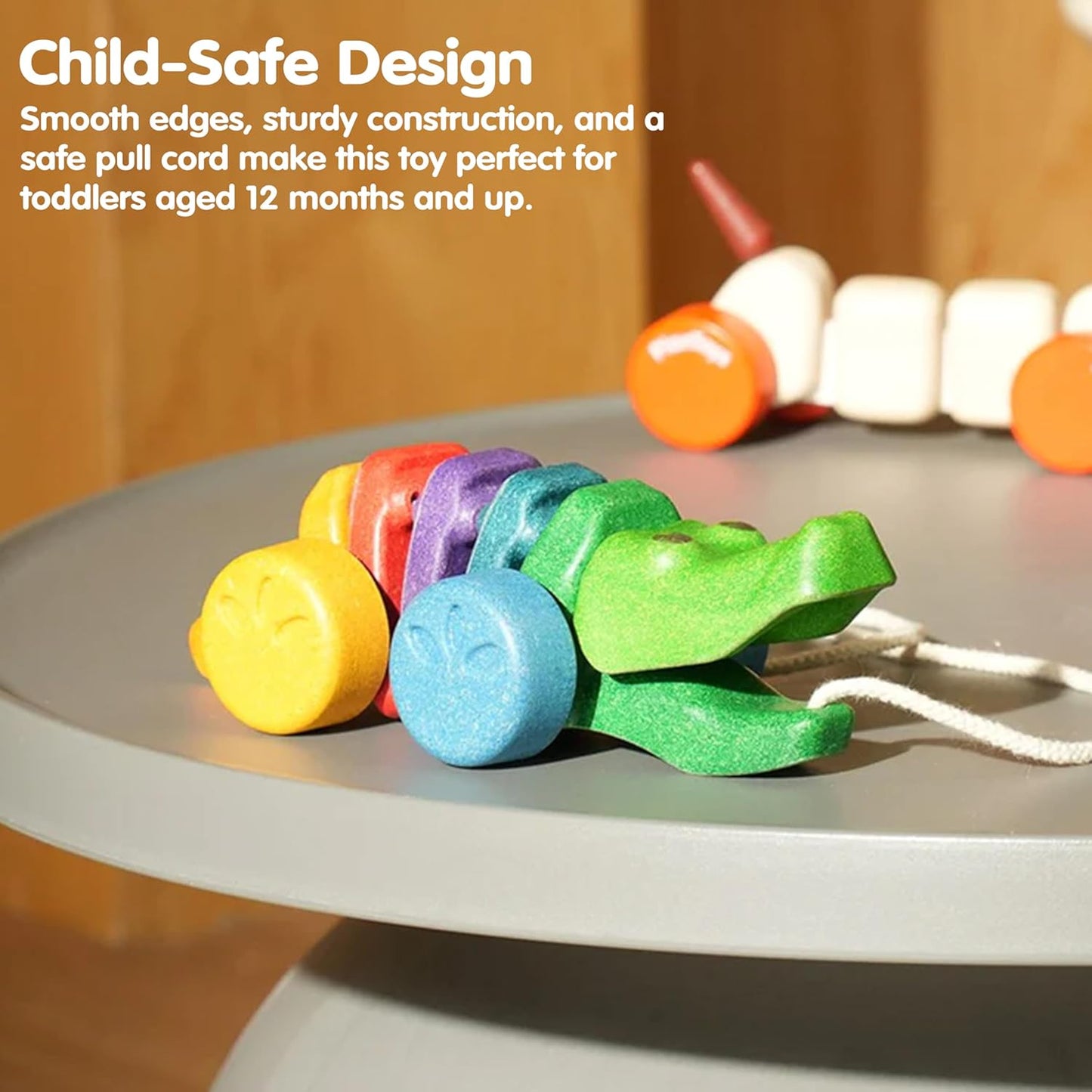 Rainbow Dancing Alligator Pull Toy for Toddlers | Eco-Friendly Wooden Toy with Click-Clack Sound | Walking Toy for Babies