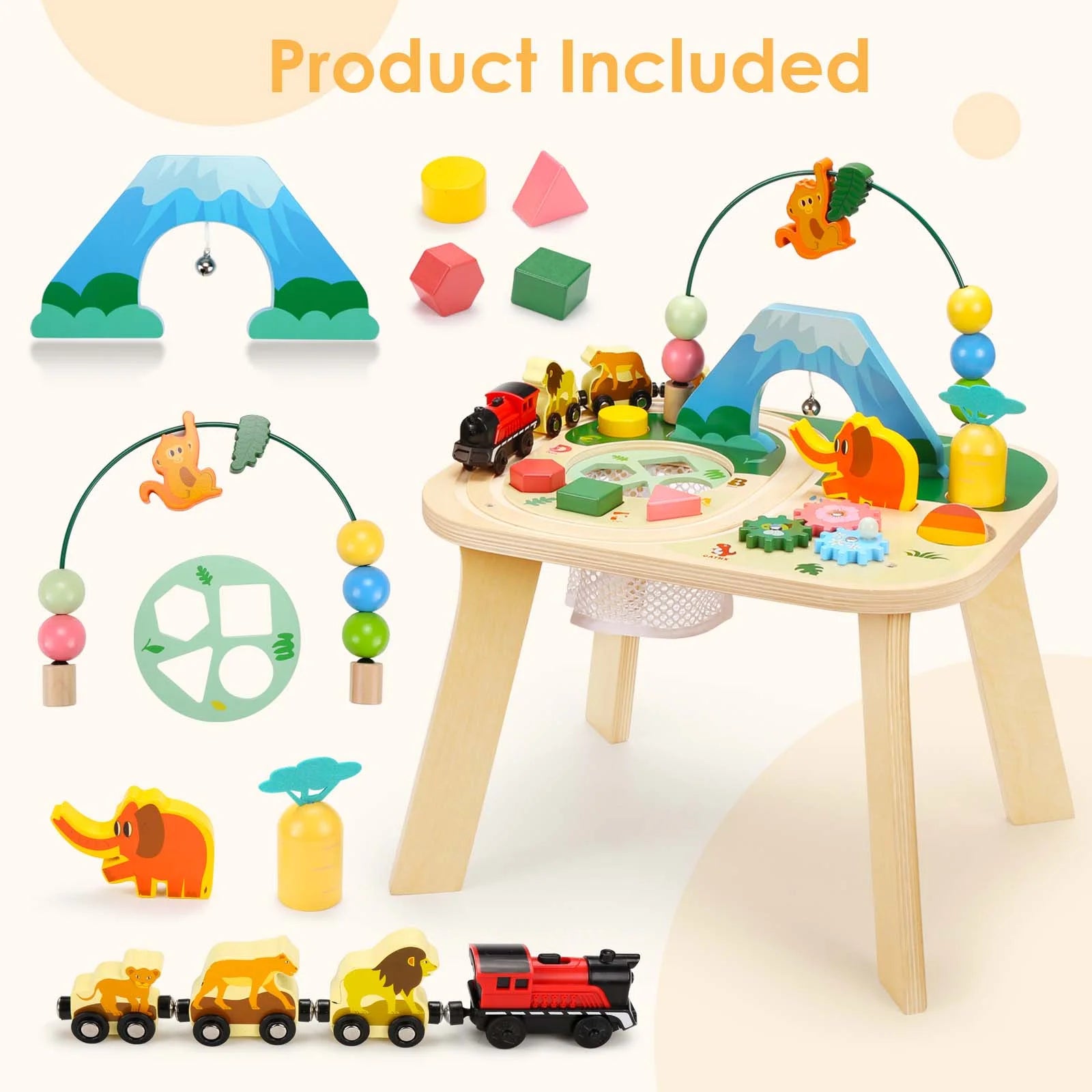 Montessori Wooden Bead Maze Train Track Activity Table for Toddlers Aged 1-5 - Sensory Learning Toy
