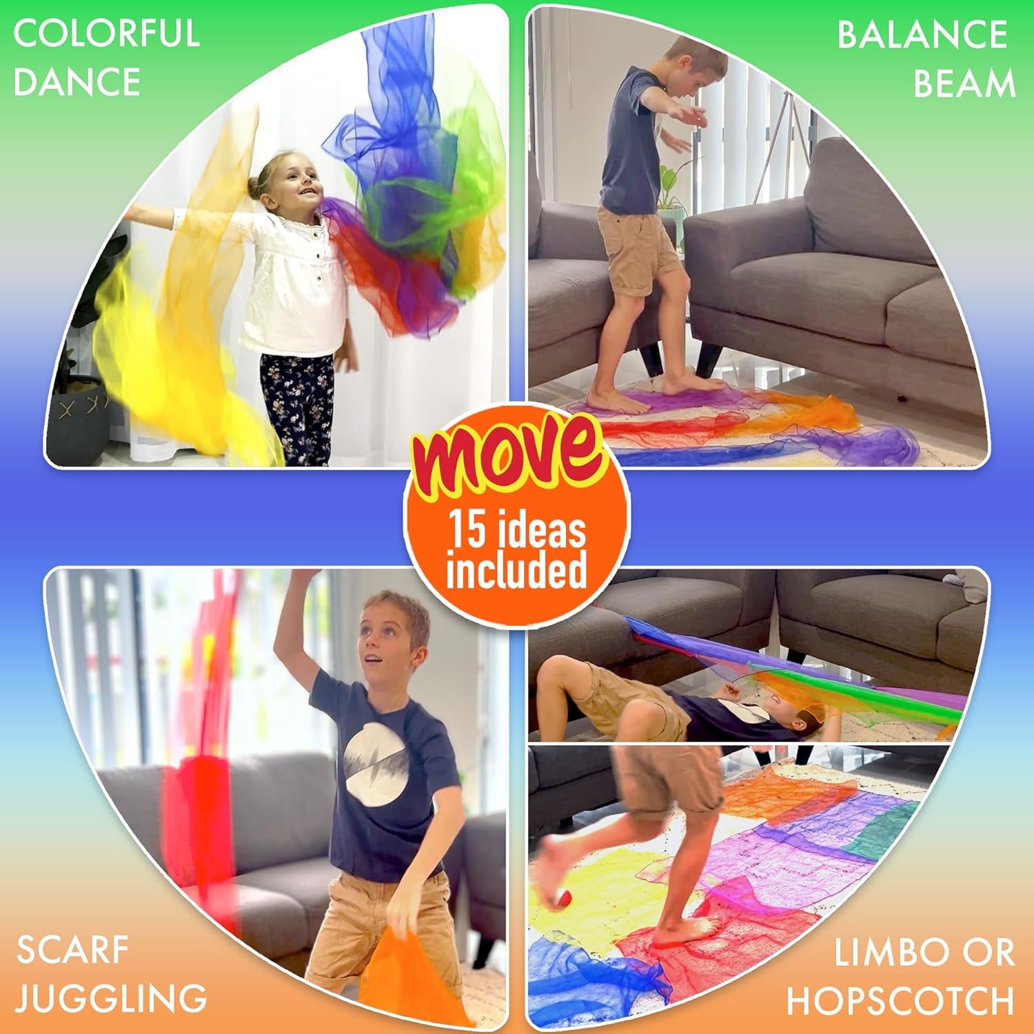 Play Scarves – Montessori-Inspired Sensory Dance Scarves for Toddlers & Preschool, 7 Pairs of Music & Movement Props for Classroom, Daycare & PE, Waldorf Gross Motor Toys