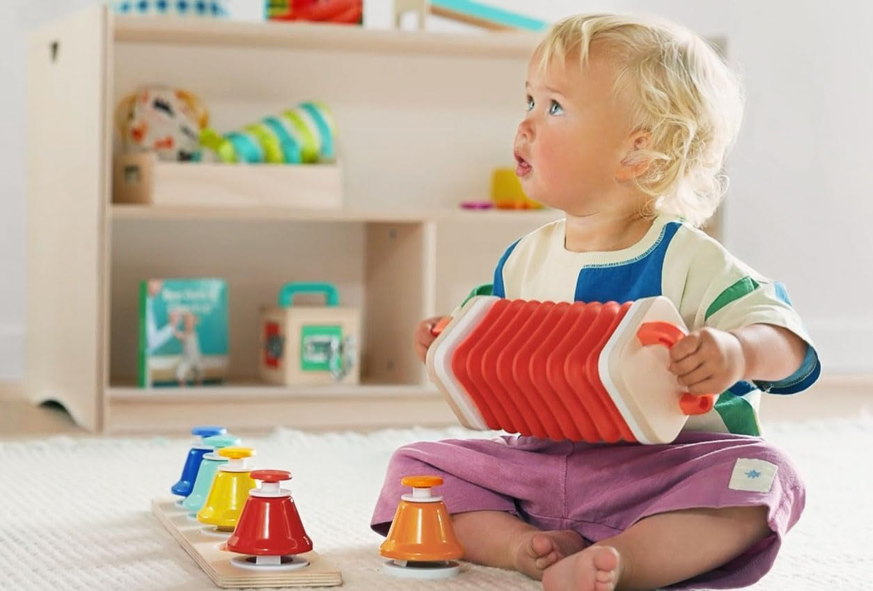 Music Set with 6 Instruments, Songs Book, Babbler Play Kit with 8 Toys for Balance, Spatial Skills, Ages 18 Months to 4+ Years
