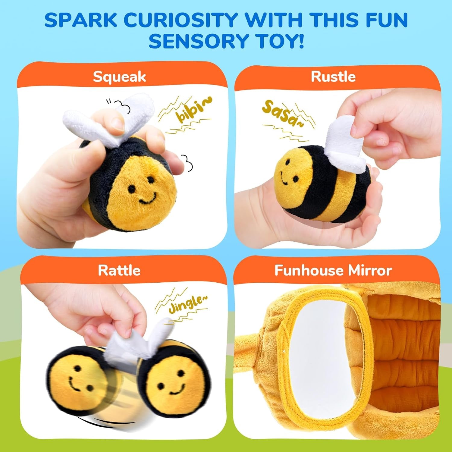 Joycat Sensory Baby Beehive Toy – Montessori Plush Set with 5 Bees & Mirror (0–4