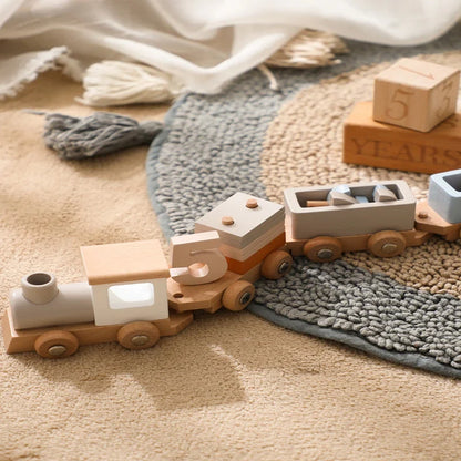 Wooden Train Set for Early Childhood Development - 12-Piece Educational Toy Featuring Numbers and Blocks for Ages 1-5