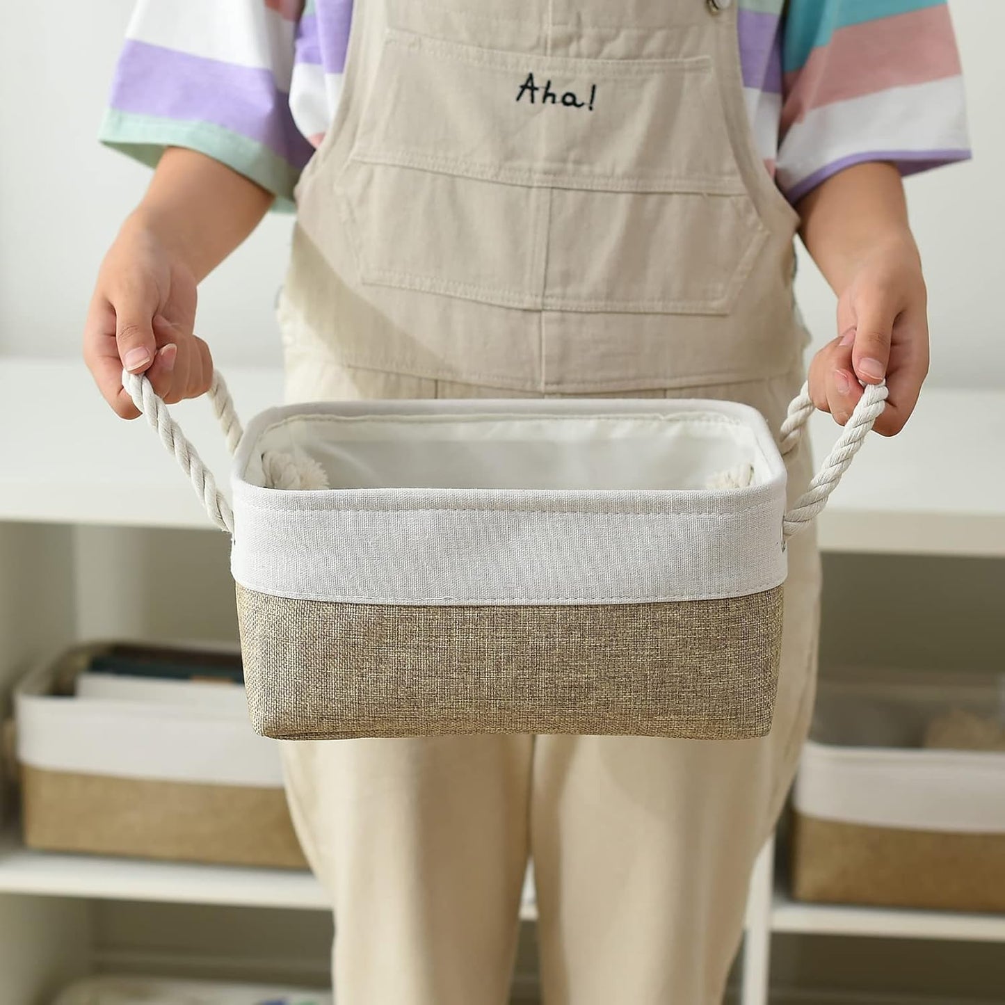 Rectangular Fabric Storage Baskets for Shelving and Closet Organization - Collapsible Design for Clothes, Books, and Gifts