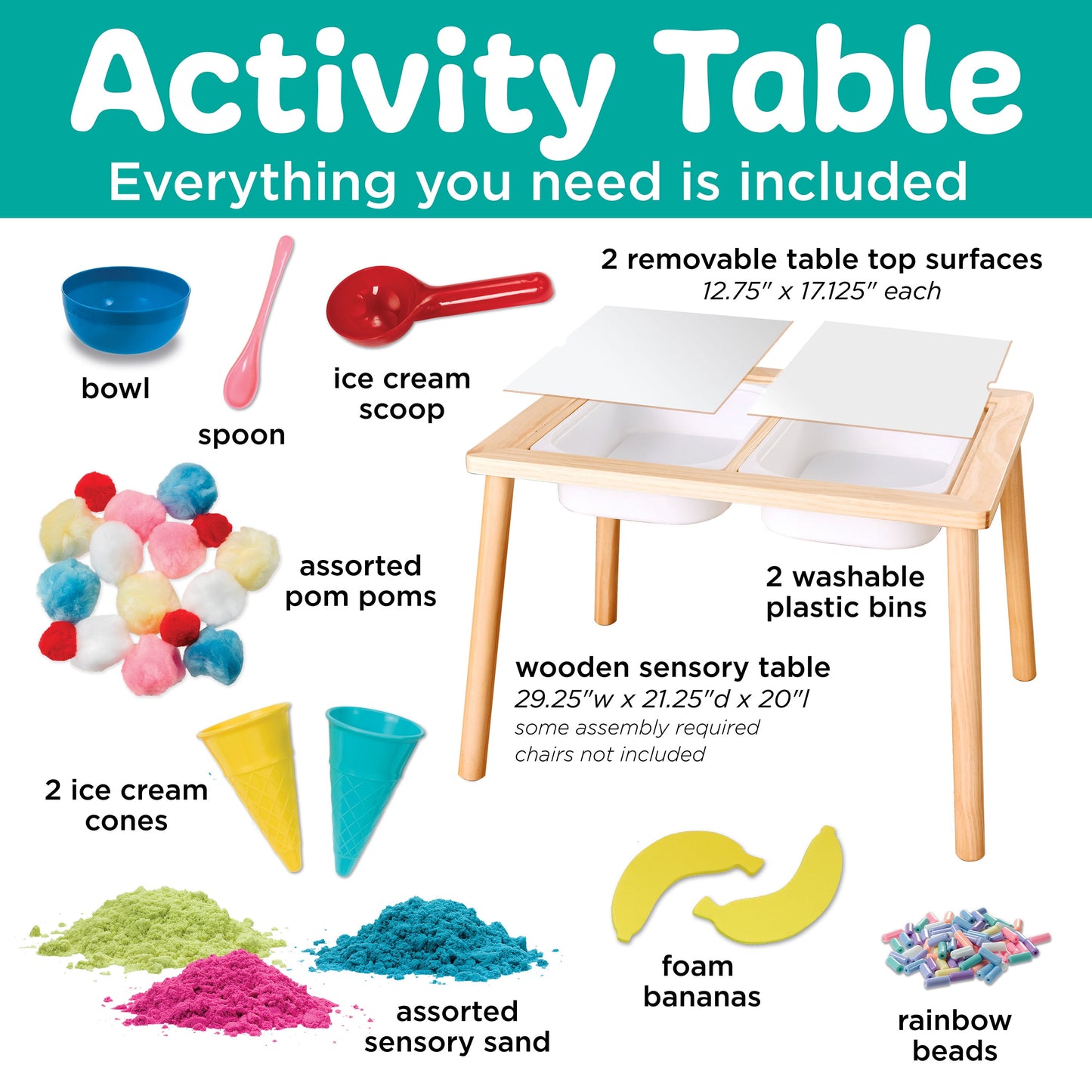 Deluxe Sensory Activity Table: Ice Cream Shop for Toddlers Ages 3-5+ with Included Sensory Bins and Toys