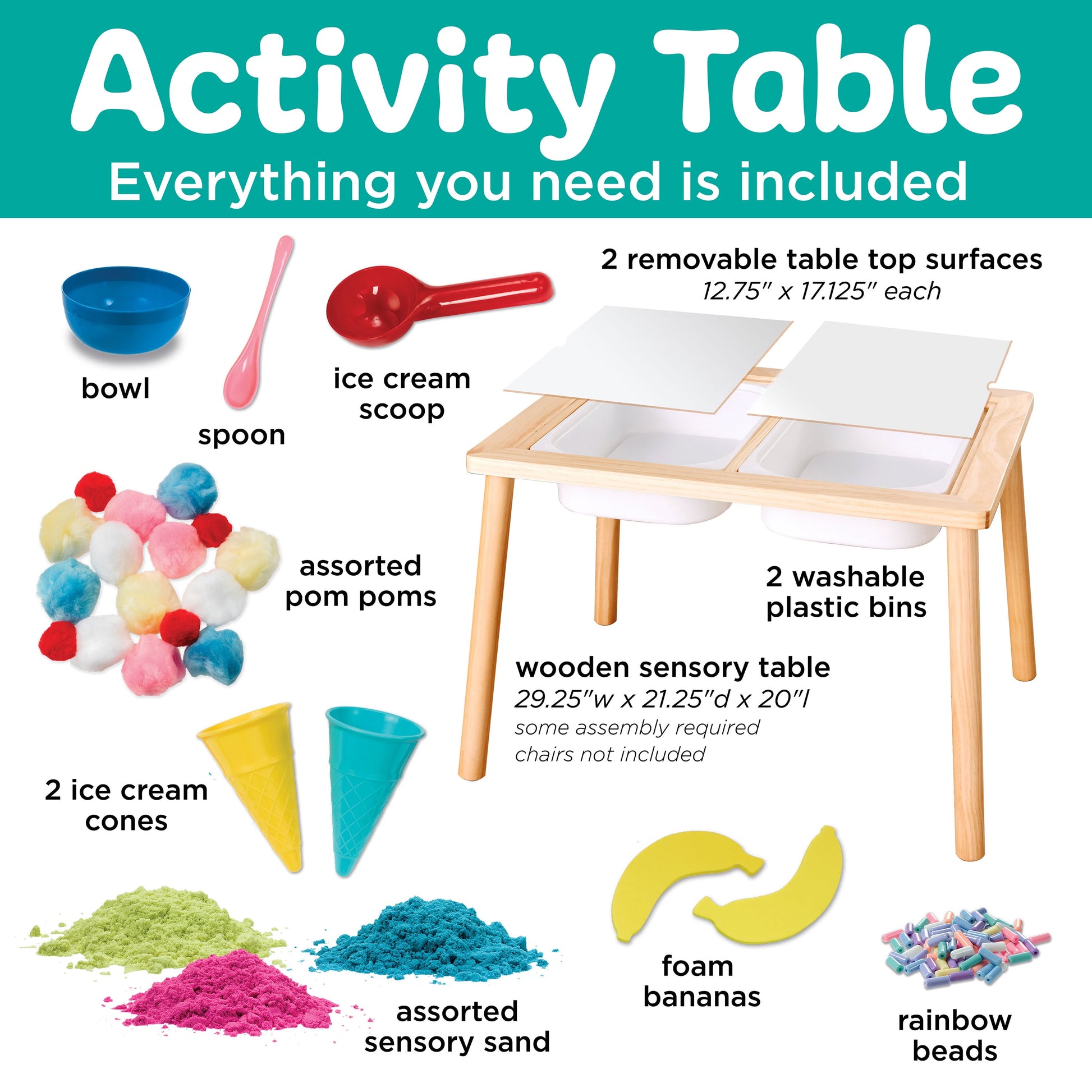 Deluxe Sensory Activity Table: Ice Cream Shop for Toddlers Ages 3-5+ with Included Sensory Bins and Toys