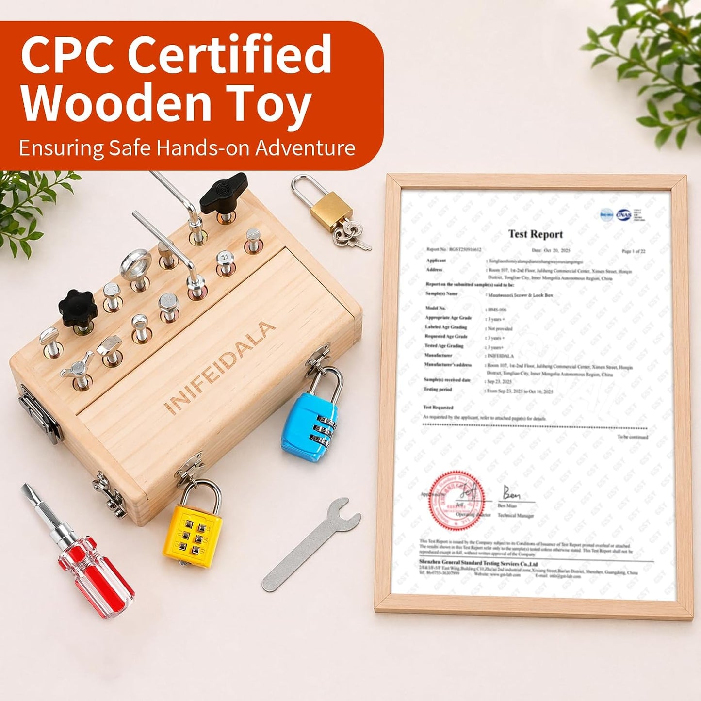 Wooden Sensory Toy with Locks, Latches & Screwdriver Set, Montessori Busy Board for Toddlers, Fine Motor Skills Learning Toy for Travel, Quiet Play & Preschool Activities