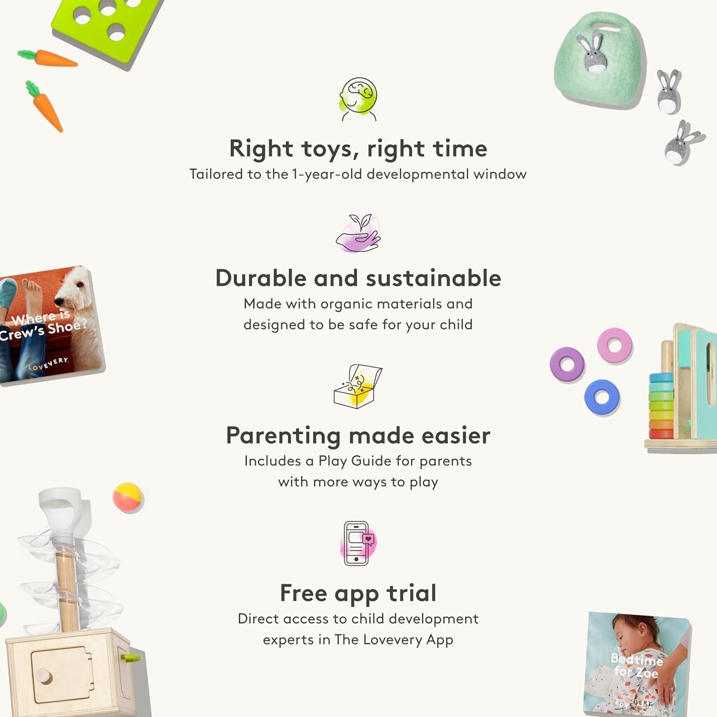 LOVEVERY, the Babbler Play Kit with Bonus Book 'Where Is Crew's Shoe', Birthday Play Kit, Montessori Toddler Toy (Best Birthday Gift for 1 Year Old)