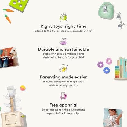 LOVEVERY, the Babbler Play Kit with Bonus Book 'Where Is Crew's Shoe', Birthday Play Kit, Montessori Toddler Toy (Best Birthday Gift for 1 Year Old)