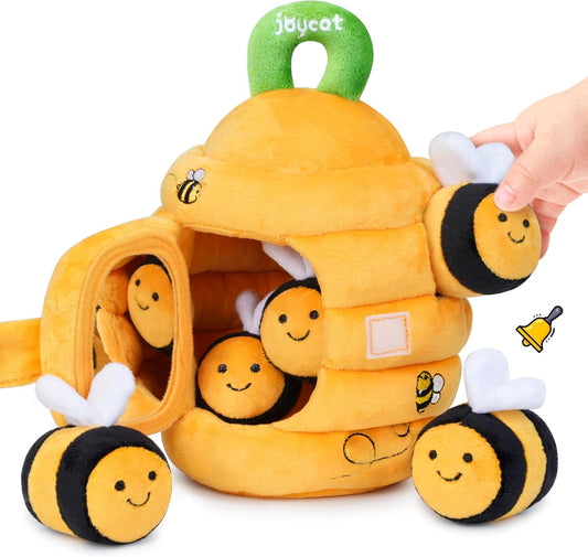 Joycat Sensory Baby Beehive Toy – Montessori Plush Set with 5 Bees & Mirror (0–4