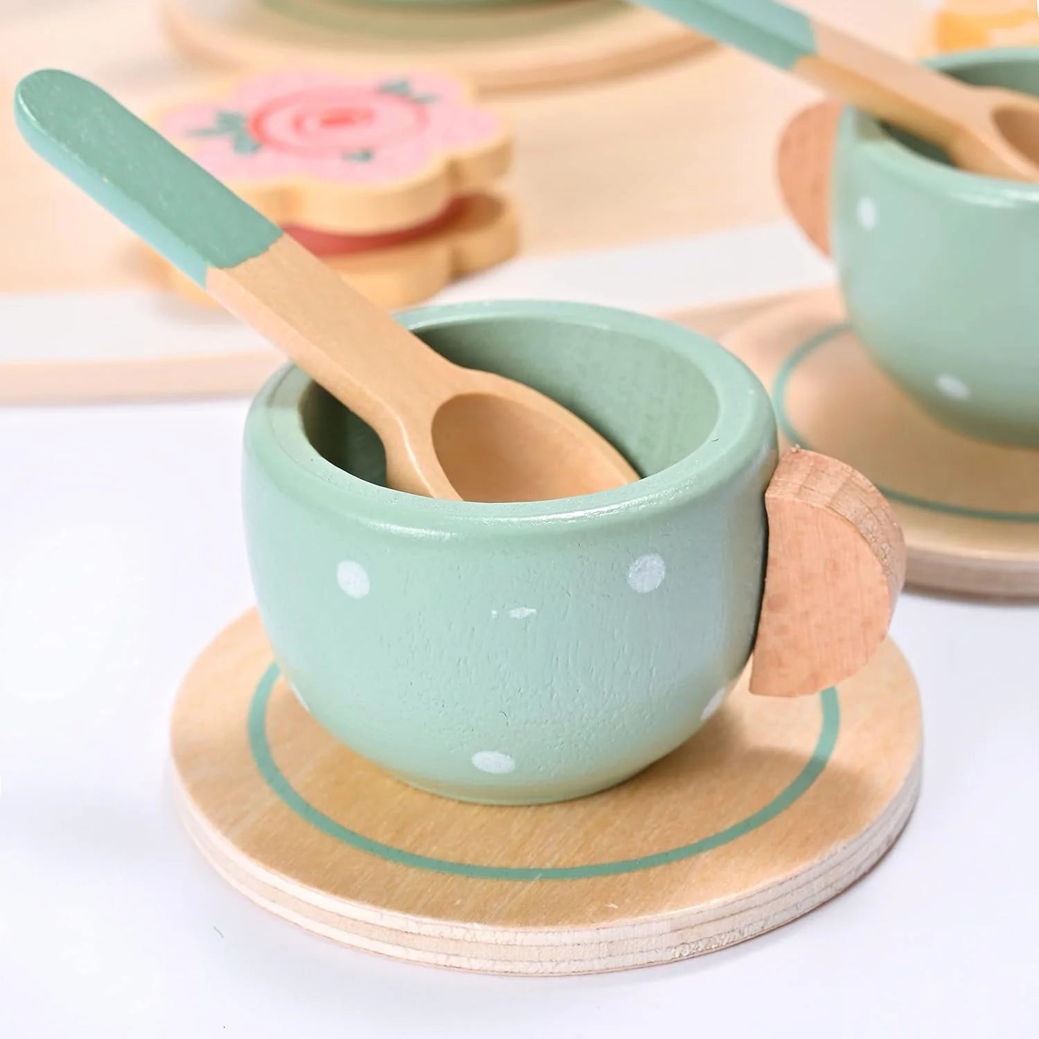 MONT PLEASANT Children's Wooden Tea Set - Toddler Kitchen Accessories and Play Food for Tea Parties
