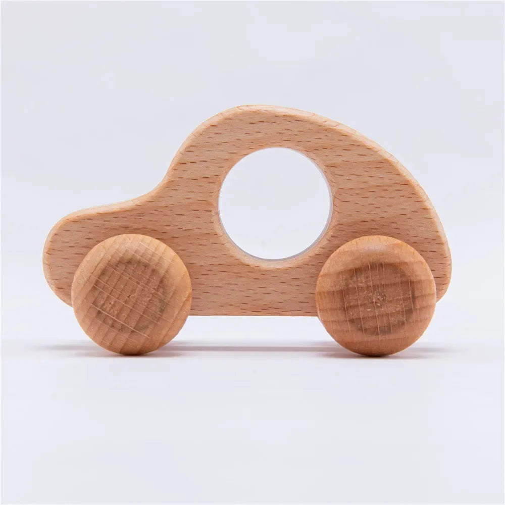 Set of 8 Wooden Dinosaur Vehicles - Montessori Developmental Push Toys for Infants and Toddlers