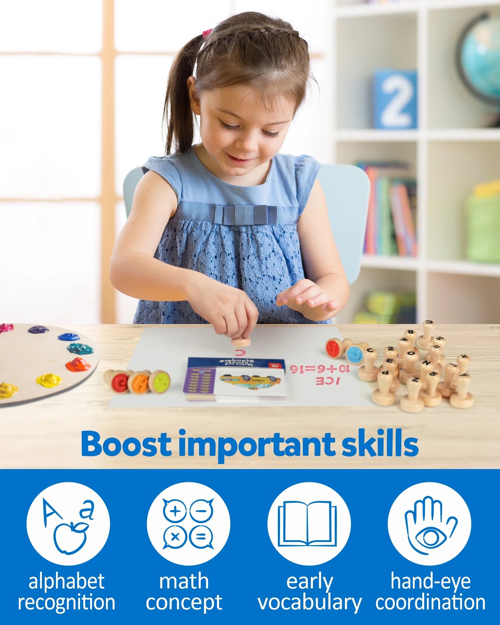 Wooden Alphabet and Number Stamps - Montessori Educational Tool for Early Childhood Development