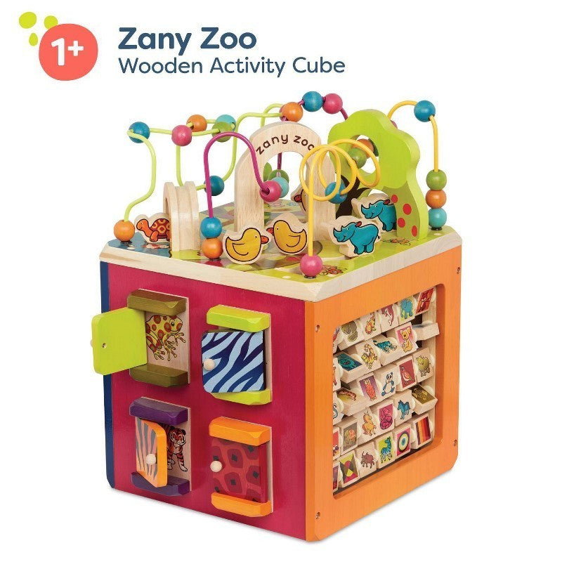 B. Toys Wooden Activity Cube - Zany Zoo: Educational Play with Animals, Spinners