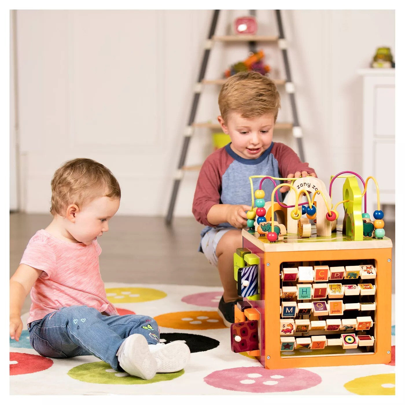 B. Toys Wooden Activity Cube - Zany Zoo: Educational Play with Animals, Spinners