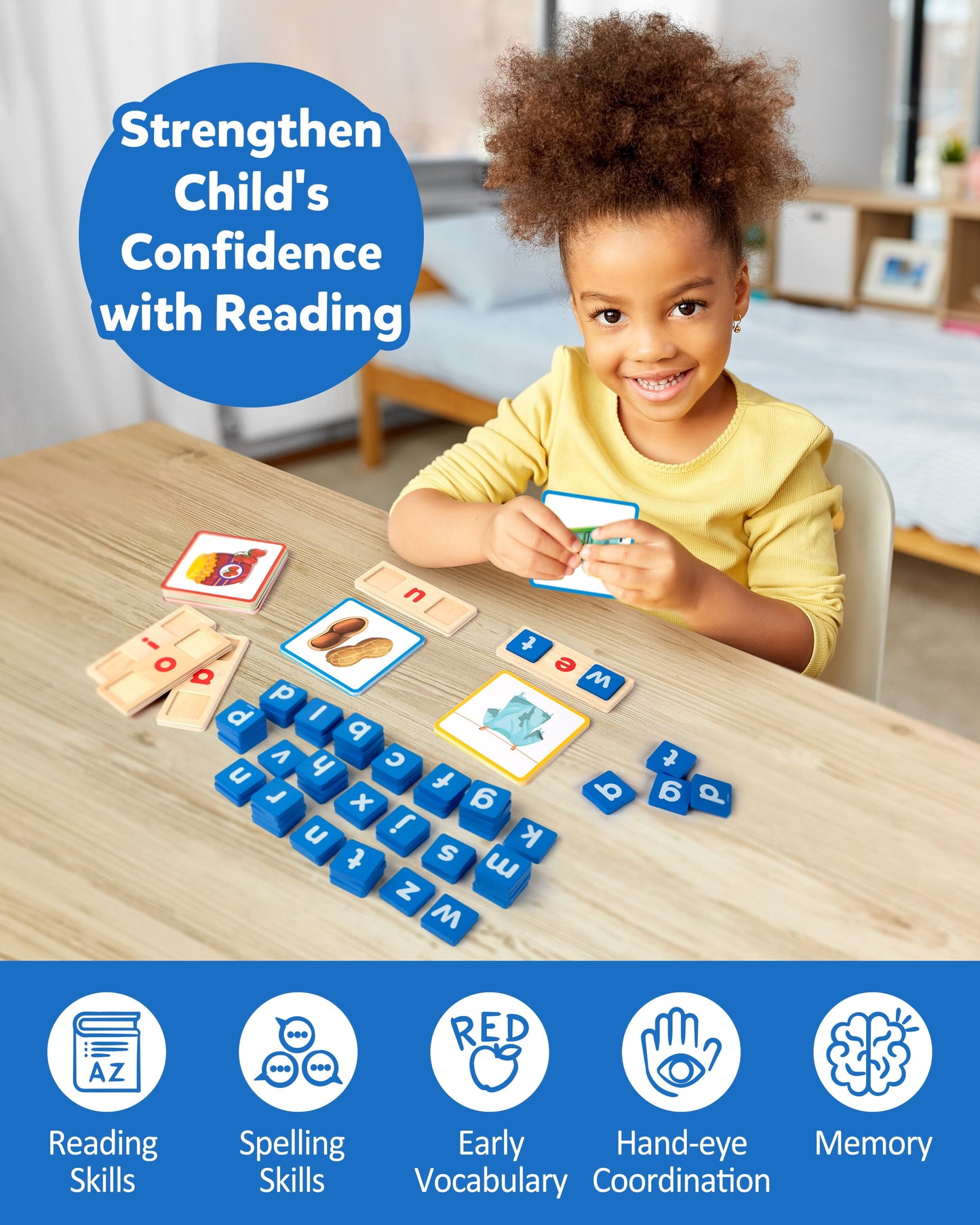 Wooden Spelling Games Short Vowel Reading Letters Sorting , Sight Words Learning Flashcards Alphabet Puzzle Montessori Educational Toy for 3 4 5 Years Old