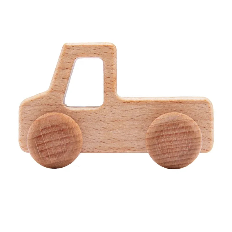 Set of 8 Wooden Dinosaur Vehicles - Montessori Developmental Push Toys for Infants and Toddlers