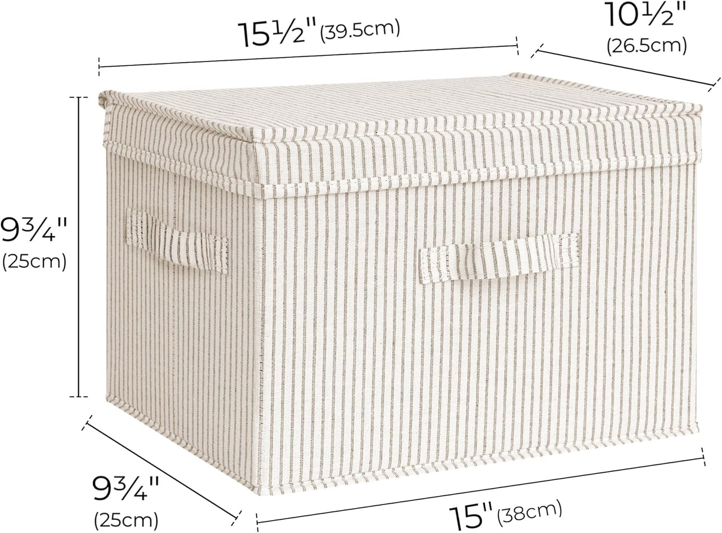 Fabric Storage Bins with Lids, Decorative Stackable Organizer Baskets with Handles, Large Khaki and Beige Stripes, Set of 2