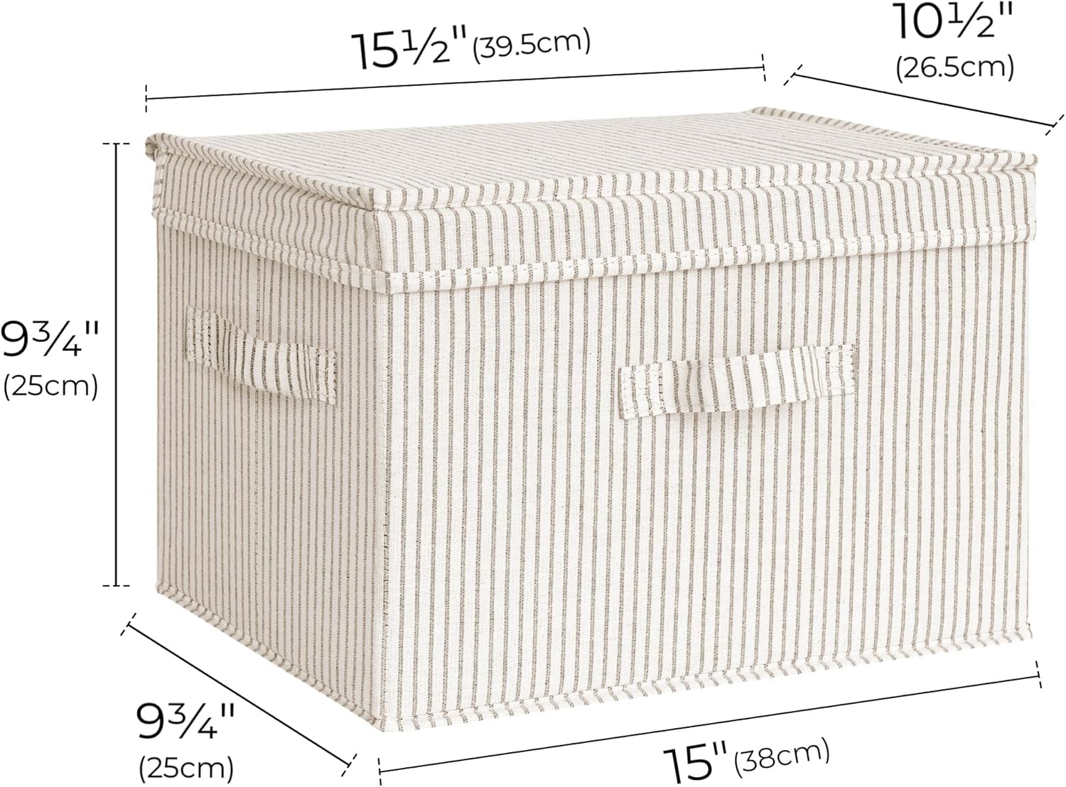 Fabric Storage Bins with Lids, Decorative Stackable Organizer Baskets with Handles, Large Khaki and Beige Stripes, Set of 2
