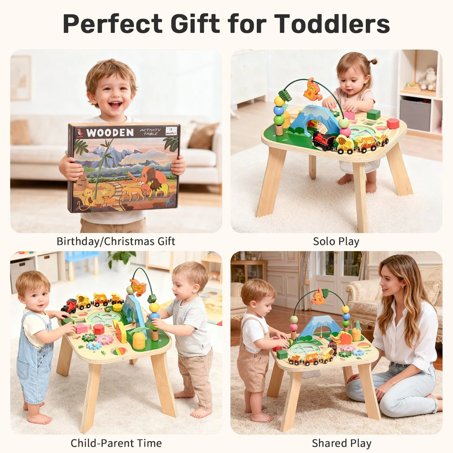 Montessori Wooden Bead Maze Train Track Activity Table for Toddlers Aged 1-5 - Sensory Learning Toy