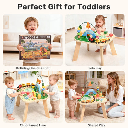 Montessori Wooden Bead Maze Train Track Activity Table for Toddlers Aged 1-5 - Sensory Learning Toy