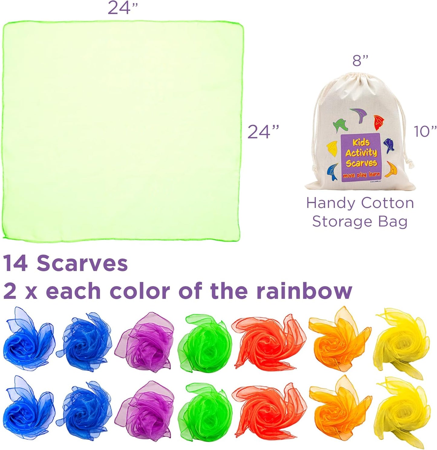 Play Scarves – Montessori-Inspired Sensory Dance Scarves for Toddlers & Preschool, 7 Pairs of Music & Movement Props for Classroom, Daycare & PE, Waldorf Gross Motor Toys