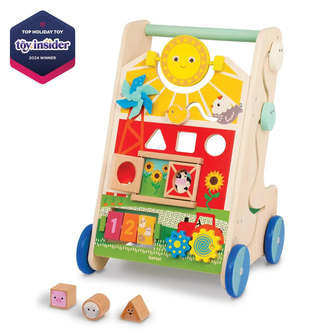 Farm Footsteps Wooden Activity Walker 19.61 in with 3 Shapes, Baby and Toddler Toys
