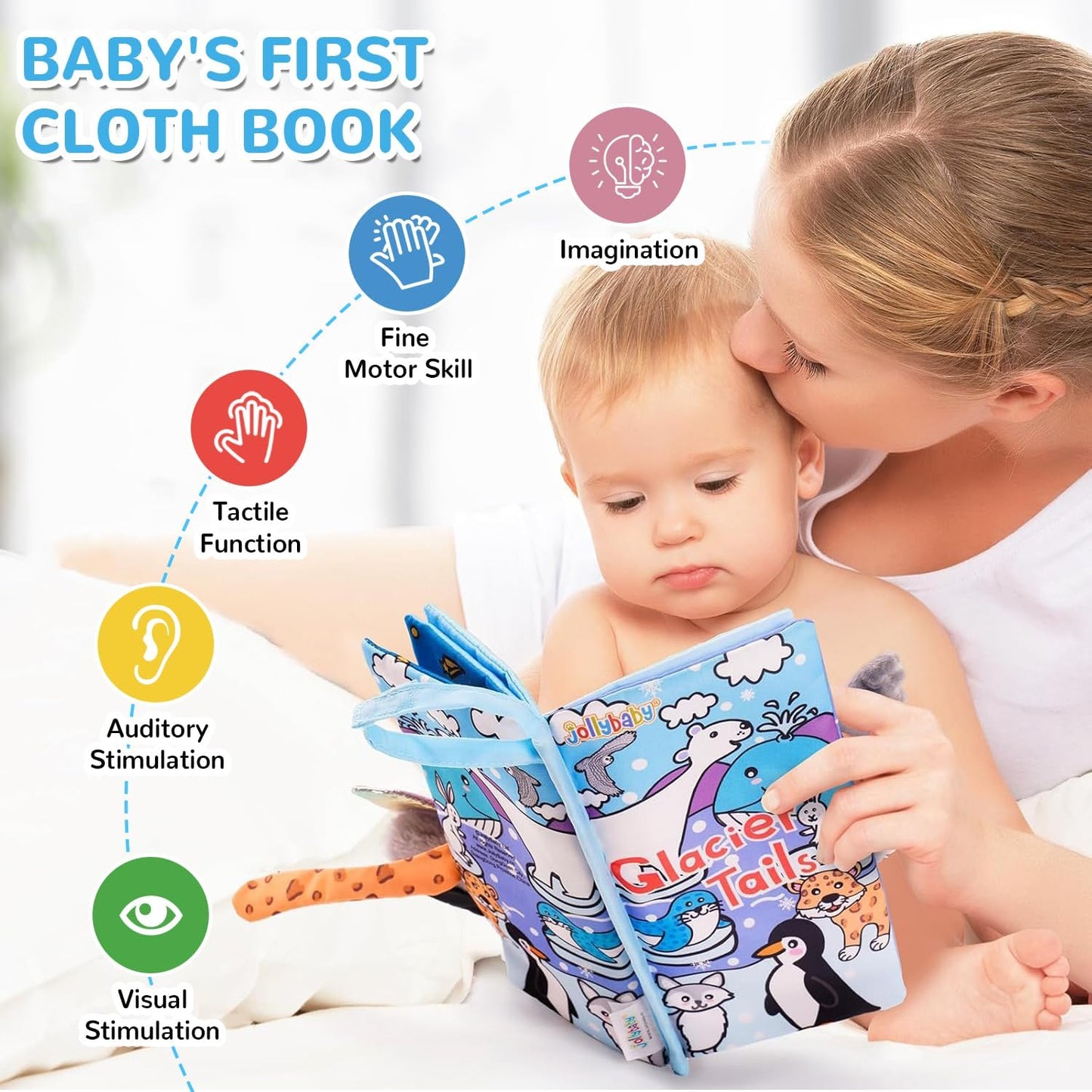 Soft Cloth Baby Books for Infants 0-6 Months - Crinkle Sensory Toys with Glacier Tails for Tummy Time and Touch & Feel Experience (3 Months+)