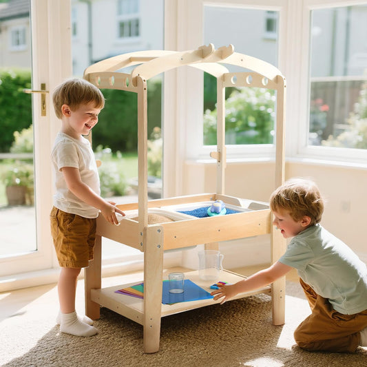 Sensory Table - Double-Sided Sand & Water Activity Table with Removable Canopy, Storage & Adjustable Slots, All-In-One Sensory Play Center for Indoor/Outdoor