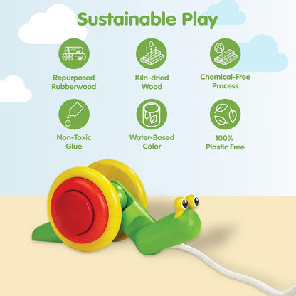 Snail Pull Toy for Toddlers | Eco-Friendly Wooden Toy for Fine Motor Skills & Coordination | Montessori Walking Toys for Babies