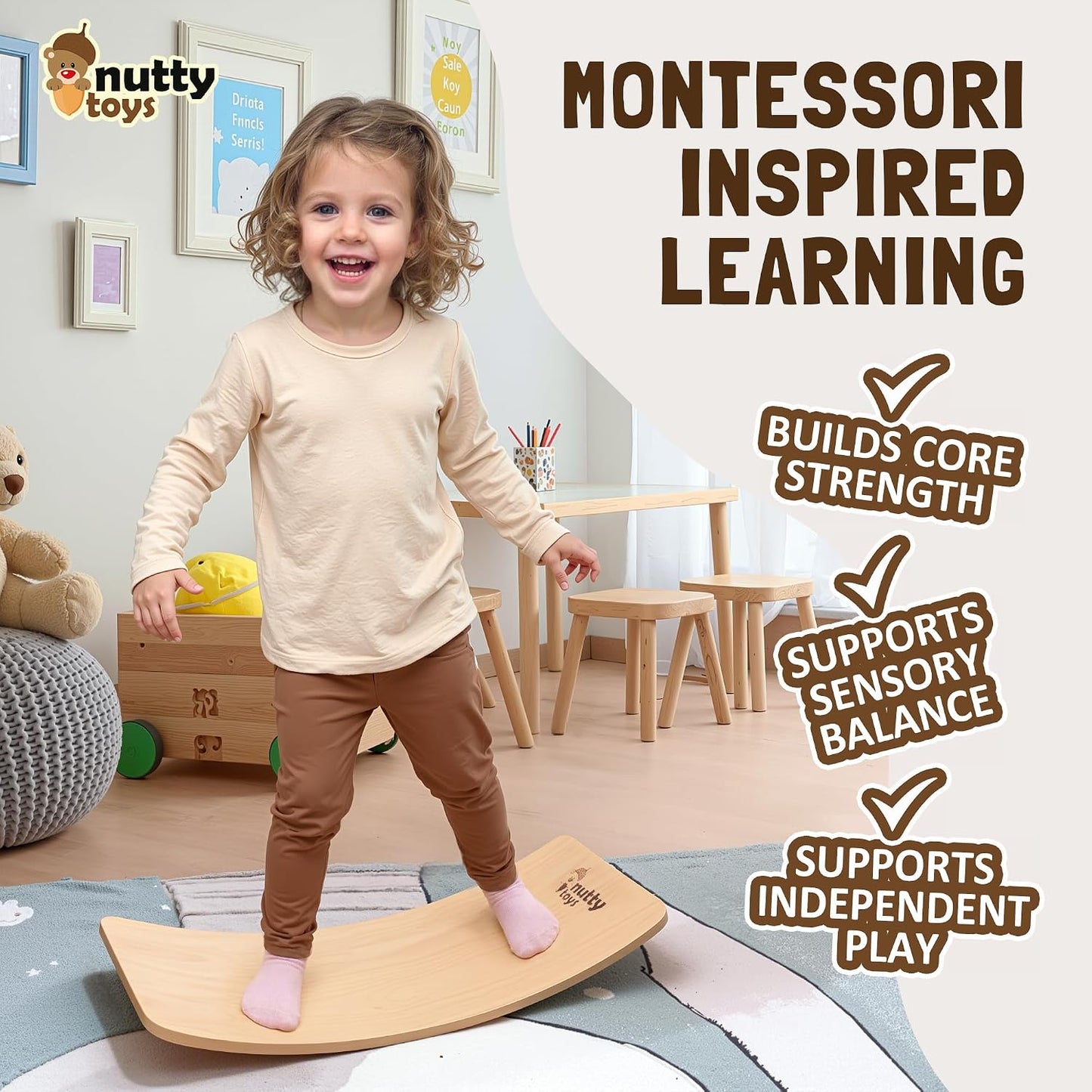 Montessori Wooden Wobble Board for Kids & Adults -100% Natural Wood Balance Board, Waldorf Toddler Balancing Toy, Unique Boy Girl Open Ended Toy Best Valentines Day & Easter Gifts Idea 2026