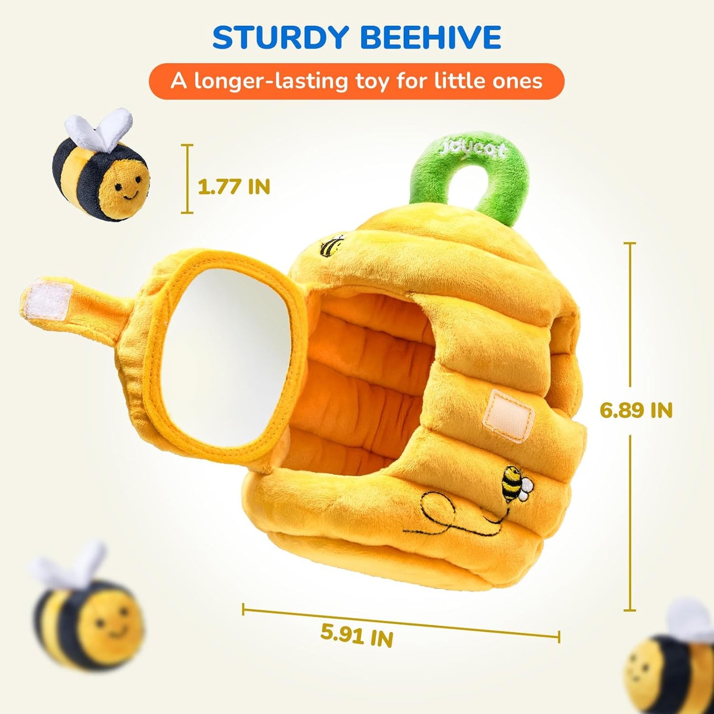 Joycat Sensory Baby Beehive Toy – Montessori Plush Set with 5 Bees & Mirror (0–4